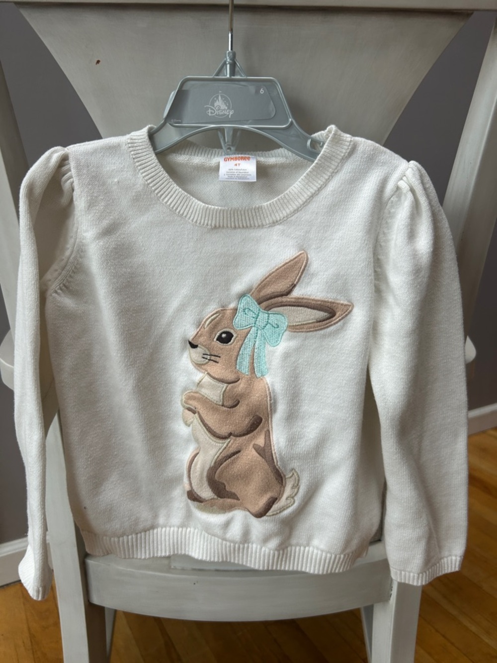 Gymboree Cream Sweater with Brown Bunny and Mint Bow